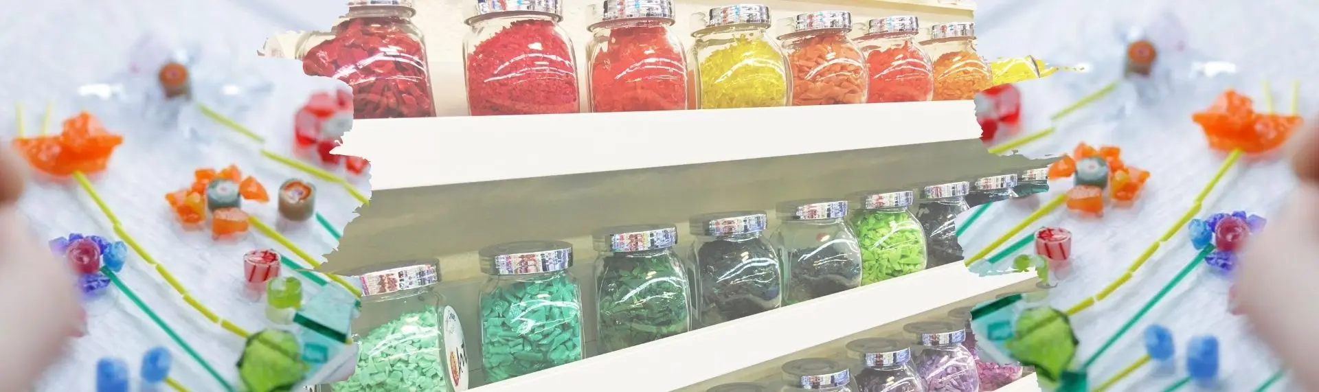 Colorful glass fusing supplies and artwork at Live Laugh Love Art in Portland, Oregon
